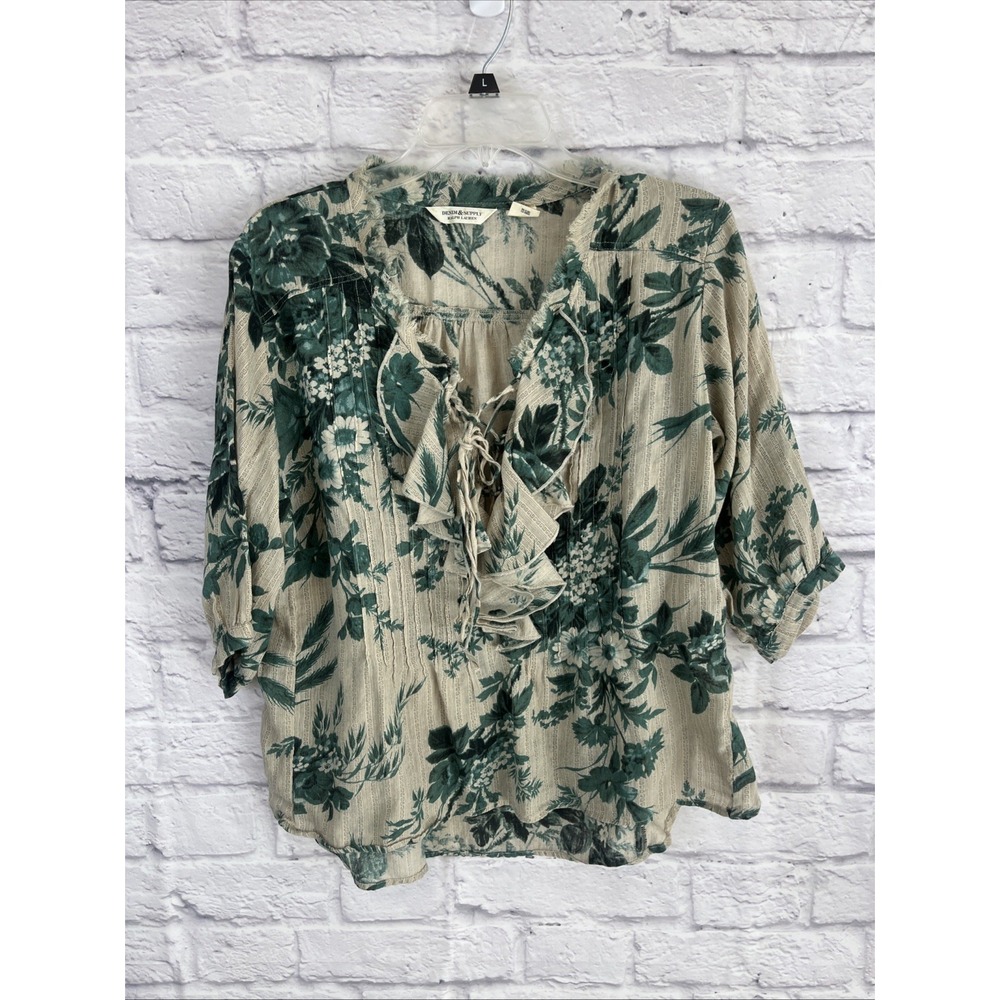 Denim & Supply Ralph Lauren Boho Peasant Lightweight Floral Ruffle Tie Top Med - Picture 9 of 9